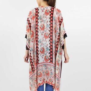 Damask Print Lightweight Kimono | Boho Cover-Up & Layer | One Size | Pink